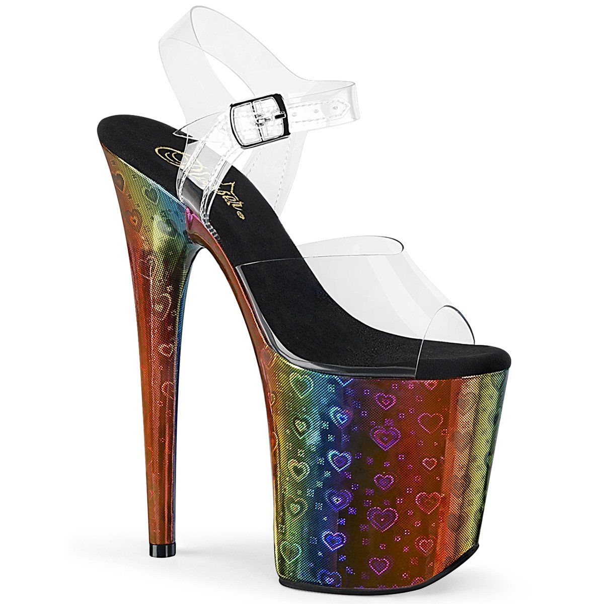 FLAMINGO-808WR Clear/Rainbow Hologram Wrapped Platform Sandal Pleaser