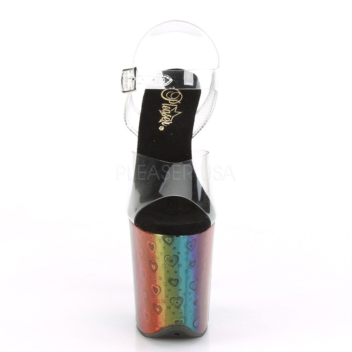 FLAMINGO-808WR Clear/Rainbow Hologram Wrapped Platform Sandal Pleaser