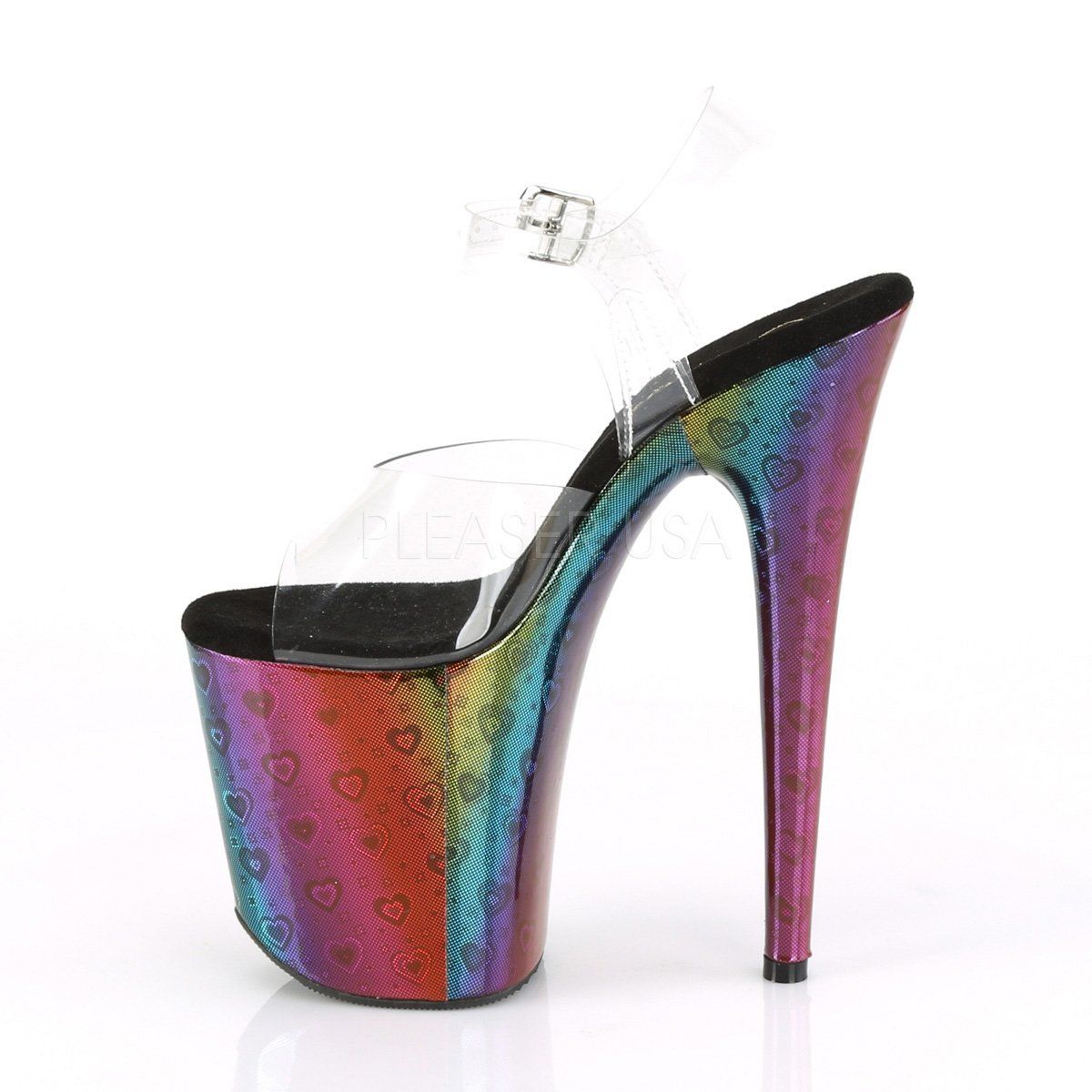 FLAMINGO-808WR Clear/Rainbow Hologram Wrapped Platform Sandal Pleaser