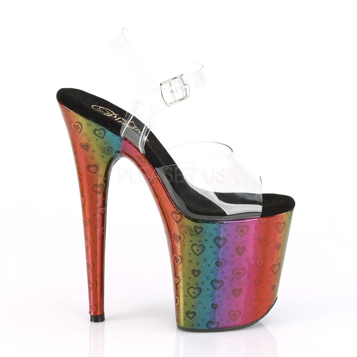 FLAMINGO-808WR Clear/Rainbow Hologram Wrapped Platform Sandal Pleaser
