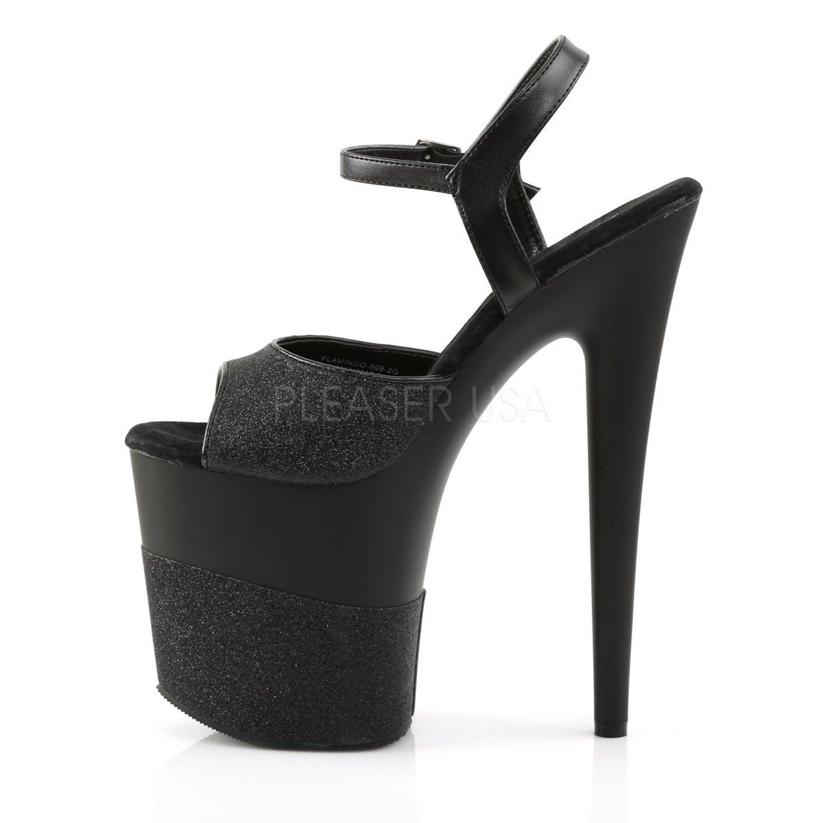 FLAMINGO-809-2G Black Glitter/Black-Glitter Platform Sandal Pleaser