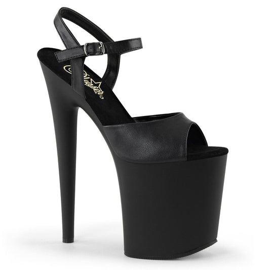 FLAMINGO-809 Black Faux Leather/Black Platform Sandal Pleaser