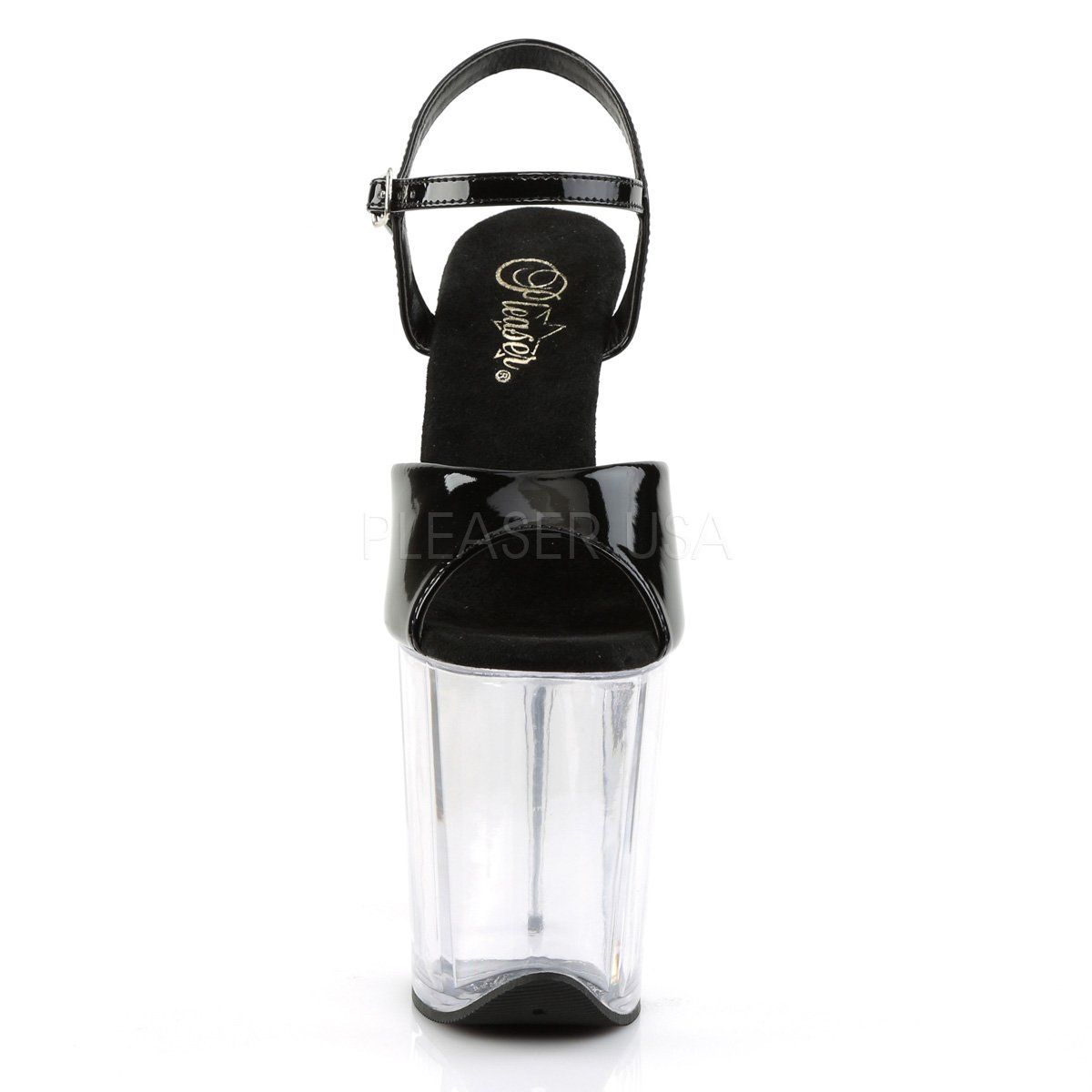 FLAMINGO-809 Black Patent/Clear Platform Sandal Pleaser