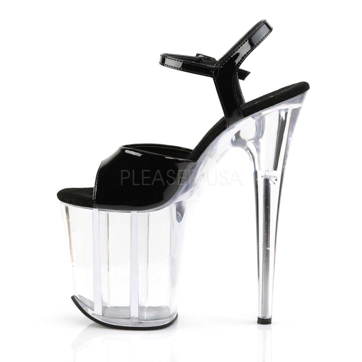 FLAMINGO-809 Black Patent/Clear Platform Sandal Pleaser