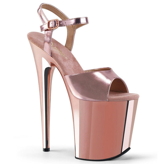 FLAMINGO-809 Rose Gold Metallic Pu/Rose Gold Chrome Platform Sandal Pleaser