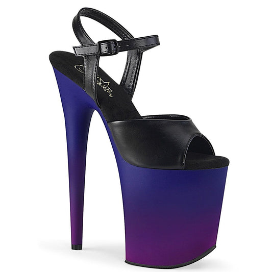 FLAMINGO-809BP Black Faux Leather/Blue-Purple Ombre Platform Sandal Pleaser
