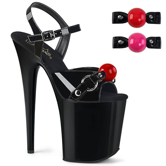 FLAMINGO-809GB Black Patent Platform Sandal Pleaser