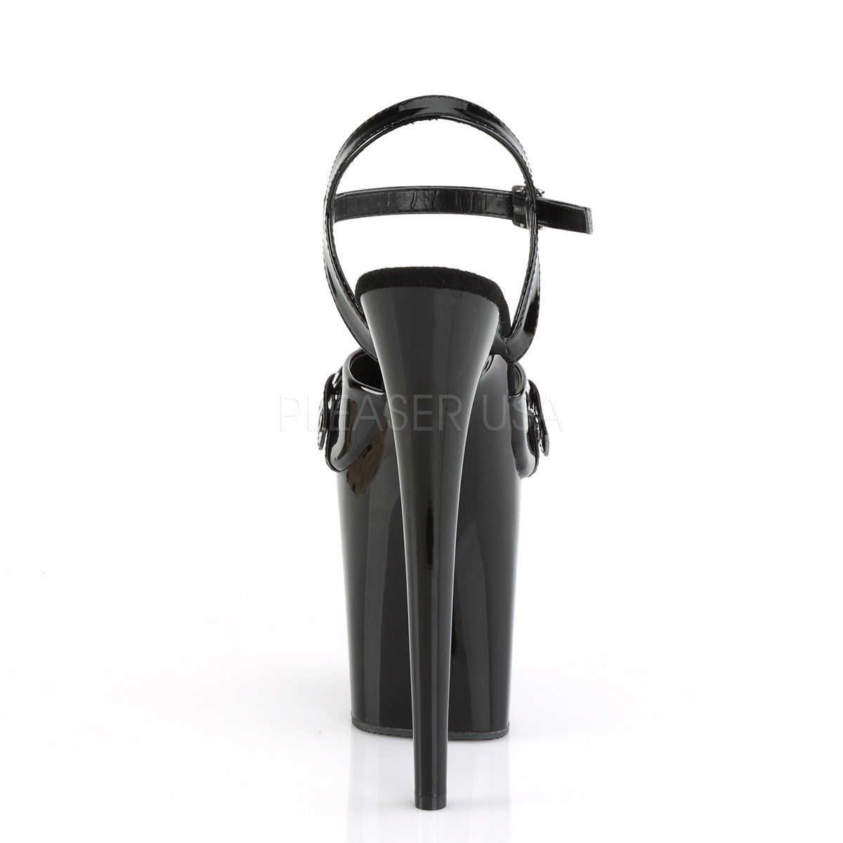 FLAMINGO-809GB Black Patent Platform Sandal Pleaser