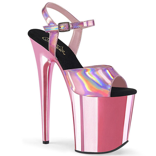 FLAMINGO-809HG Baby Pink Hologram/Baby Pink Chrome Platform Sandal Pleaser