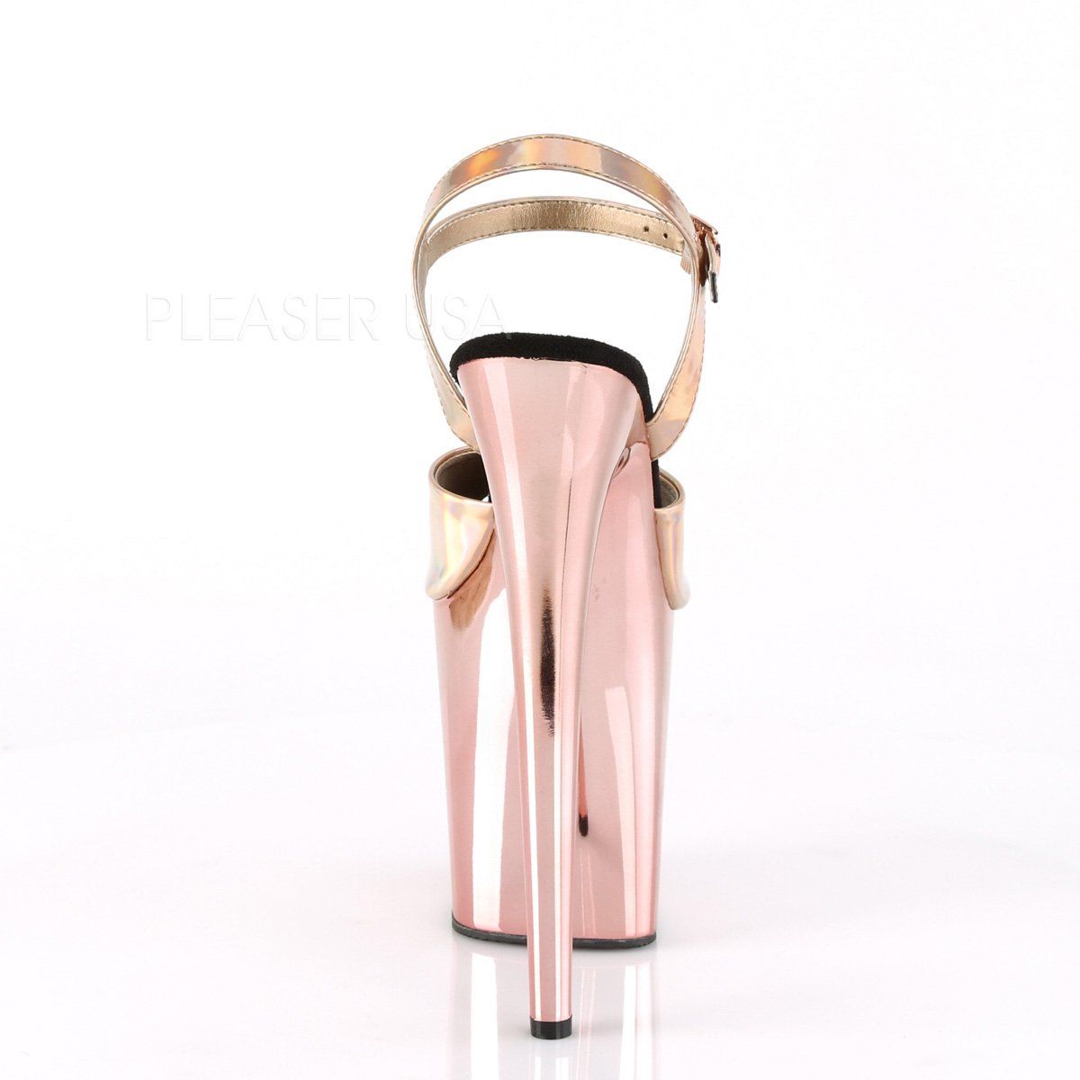 FLAMINGO-809HG Rose Gold Hologram/Rose Gold Chrome Platform Sandal Pleaser