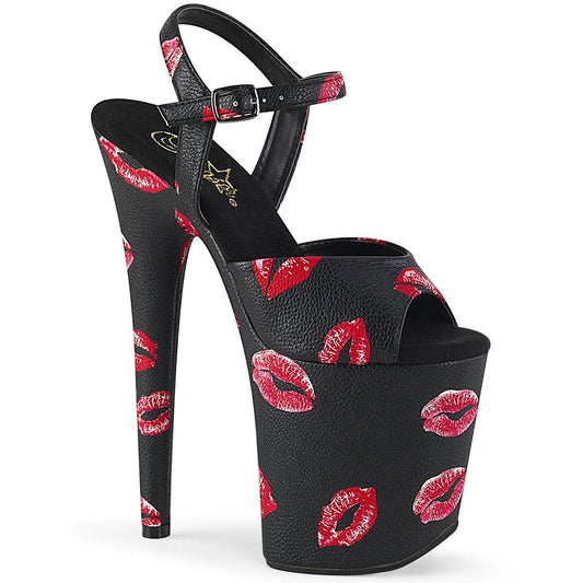 FLAMINGO-809KISSES Black Faux Leather/Black Faux Leather Platform Sandal Pleaser