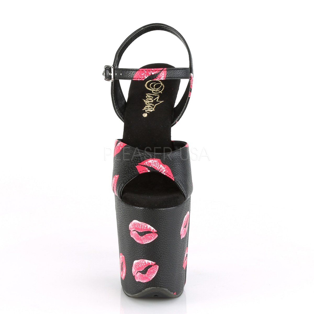 FLAMINGO-809KISSES Black Faux Leather/Black Faux Leather Platform Sandal Pleaser