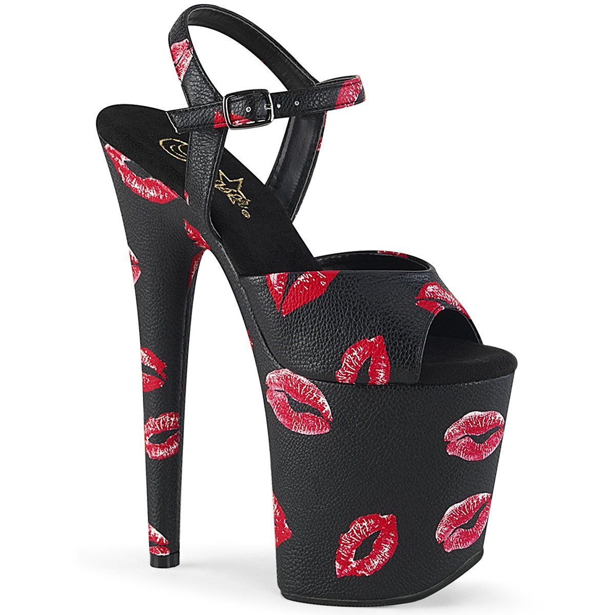 FLAMINGO-809KISSES Black Faux Leather/Black Faux Leather Platform Sandal Pleaser