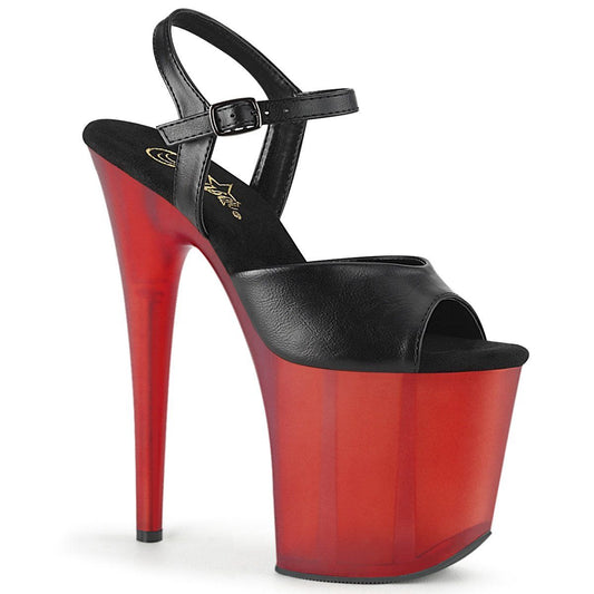 FLAMINGO-809T Black Faux Leather/Frosted Red Platform Sandal Pleaser