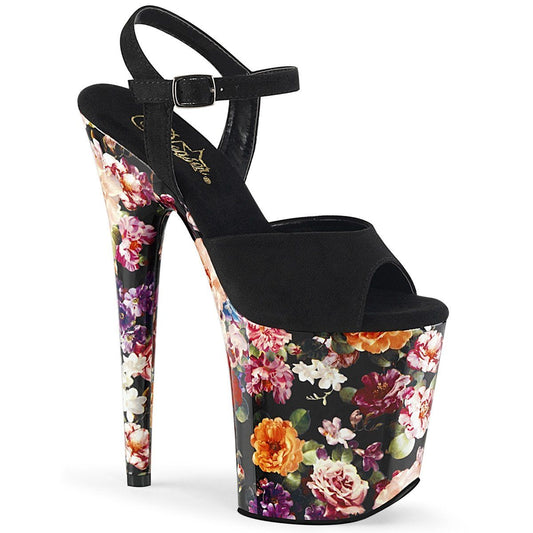 FLAMINGO-809WR Black Faux Suede/Flower Print Wrapped Platform Sandal Pleaser