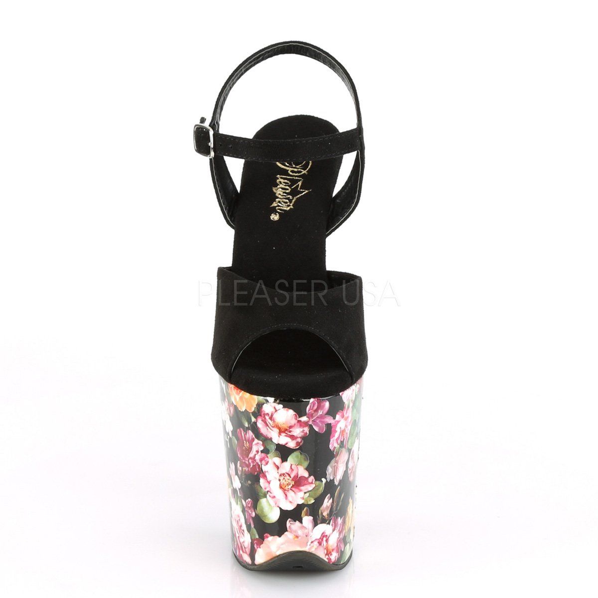 FLAMINGO-809WR Black Faux Suede/Flower Print Wrapped Platform Sandal Pleaser