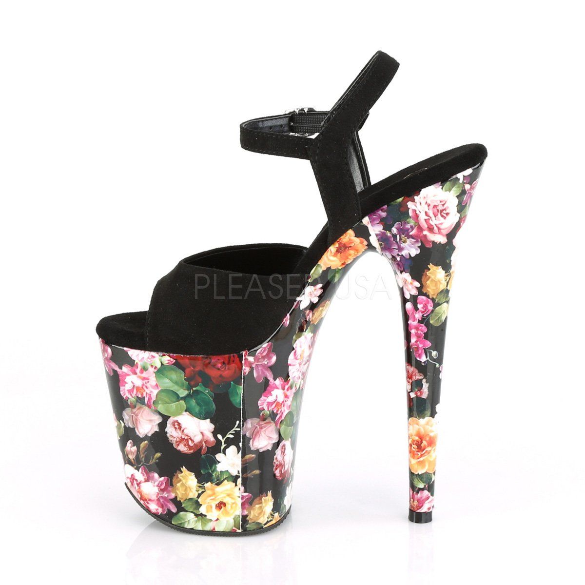 FLAMINGO-809WR Black Faux Suede/Flower Print Wrapped Platform Sandal Pleaser