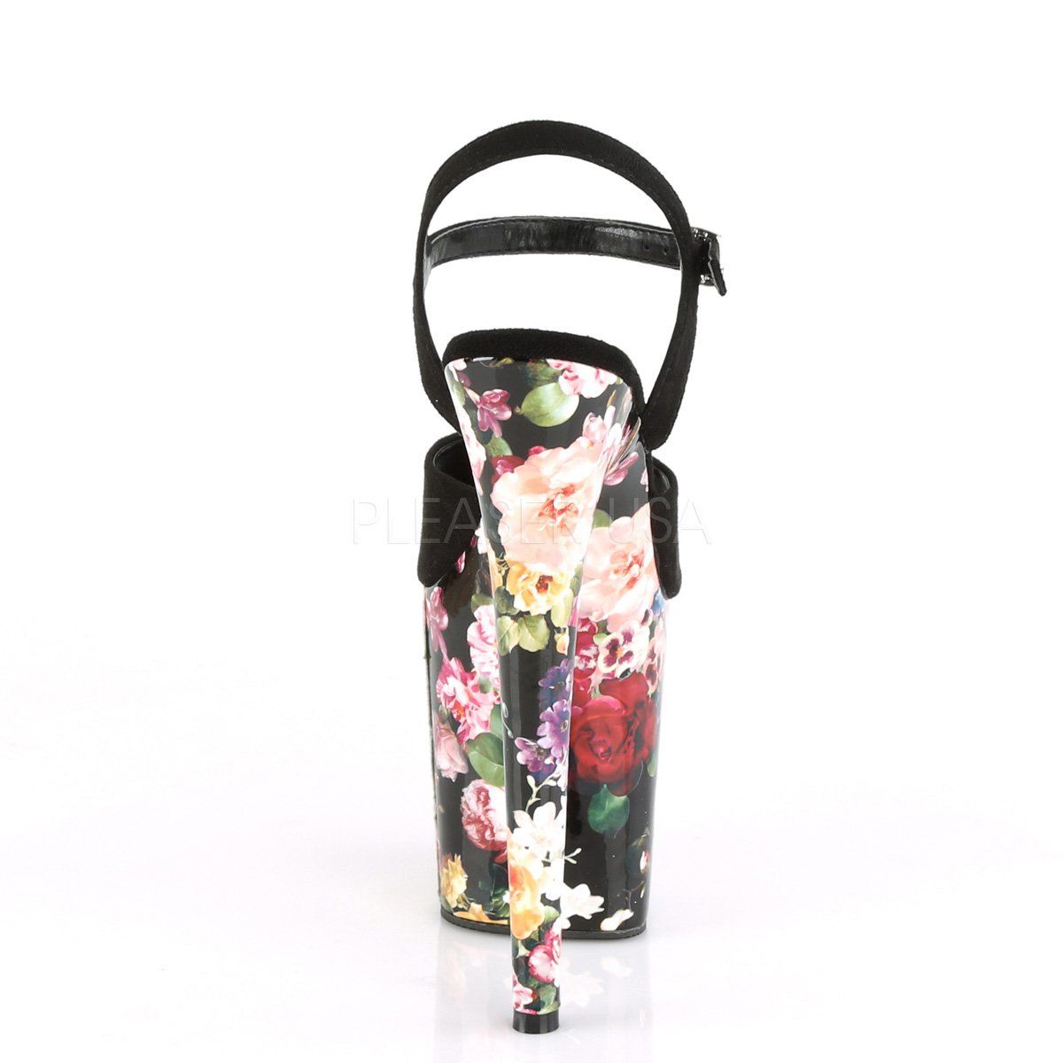 FLAMINGO-809WR Black Faux Suede/Flower Print Wrapped Platform Sandal Pleaser