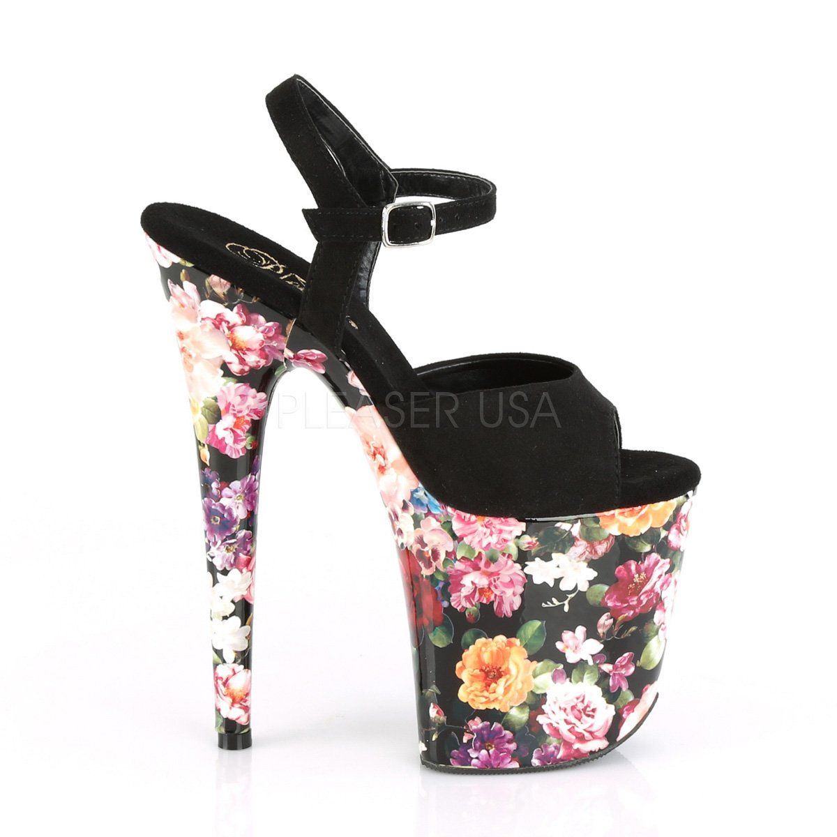 FLAMINGO-809WR Black Faux Suede/Flower Print Wrapped Platform Sandal Pleaser