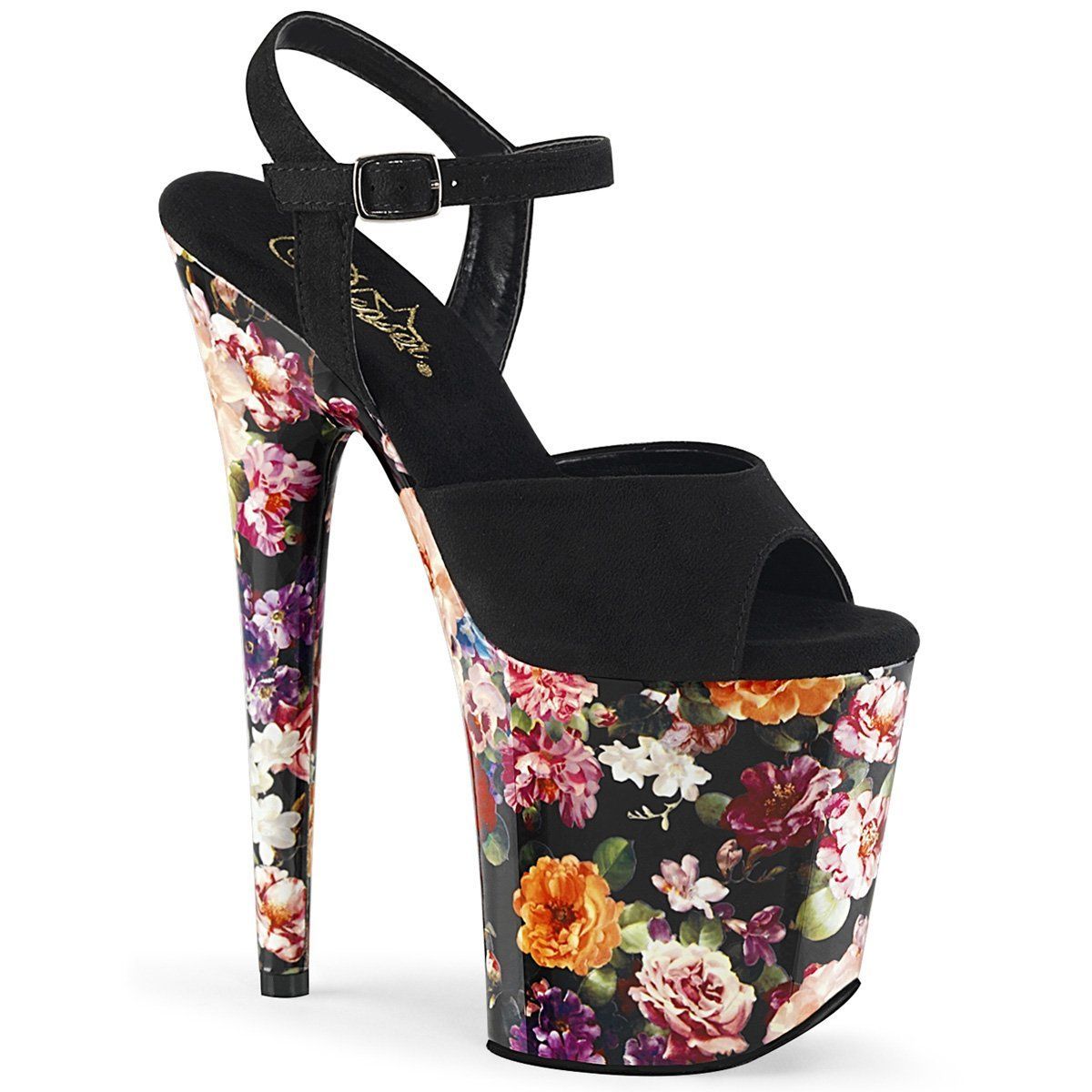 FLAMINGO-809WR Black Faux Suede/Flower Print Wrapped Platform Sandal Pleaser