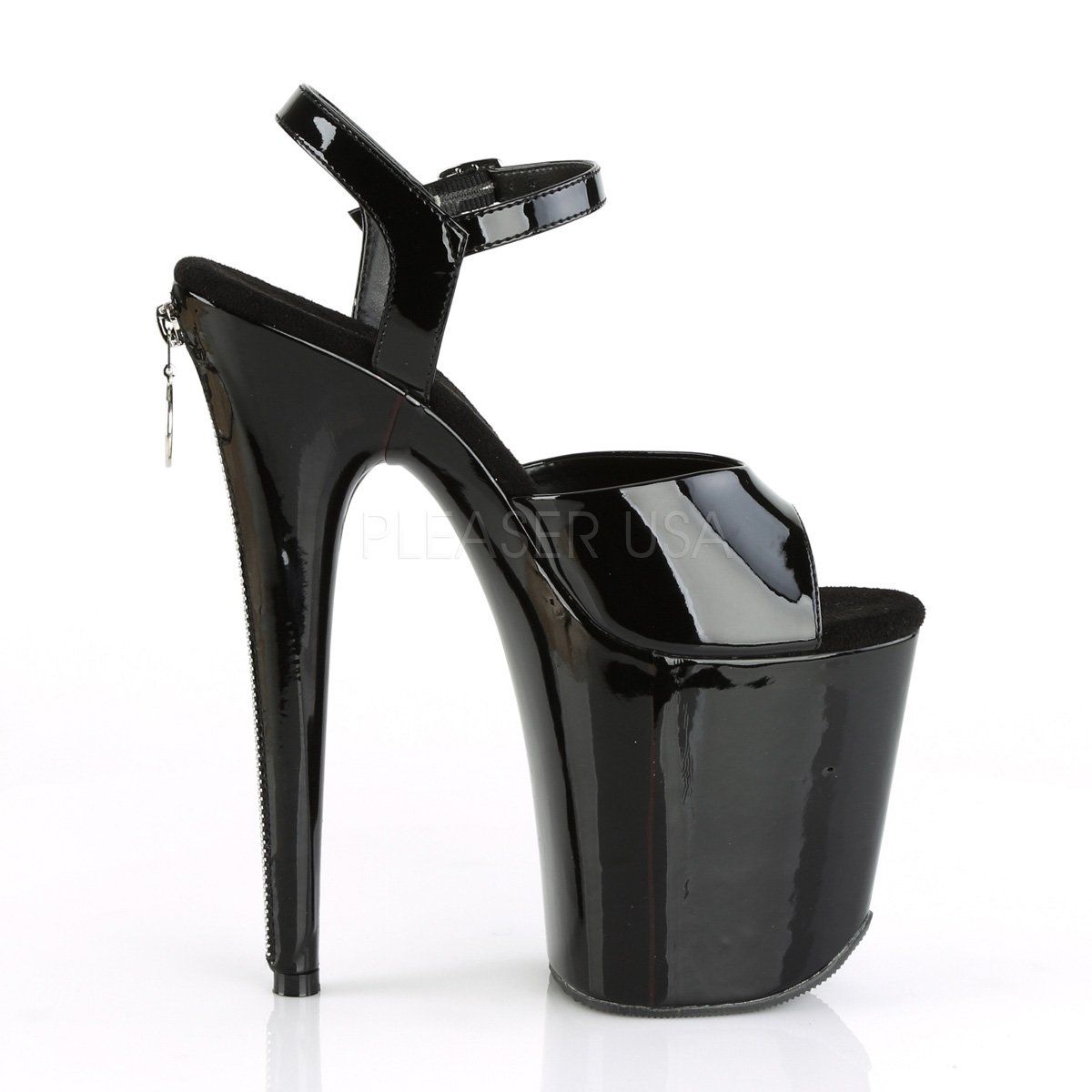 FLAMINGO-809Z Black Patent Platform Sandal Pleaser