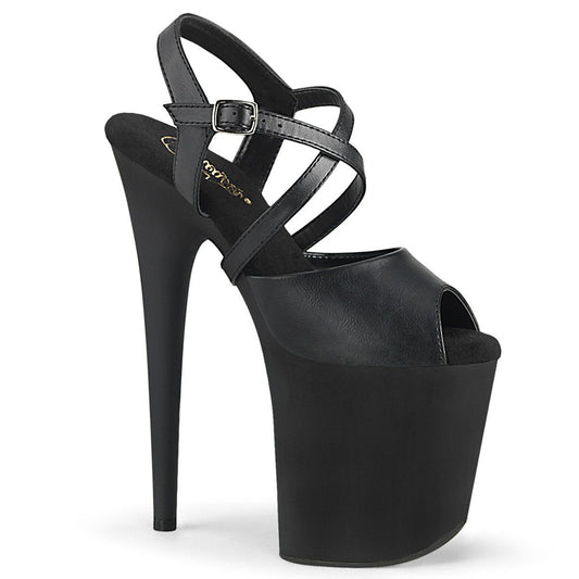 FLAMINGO-824 Black Faux Leather Platform Sandal Pleaser