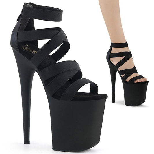 FLAMINGO-859 Black Elastic Band-Faux Leather Platform Sandal Pleaser
