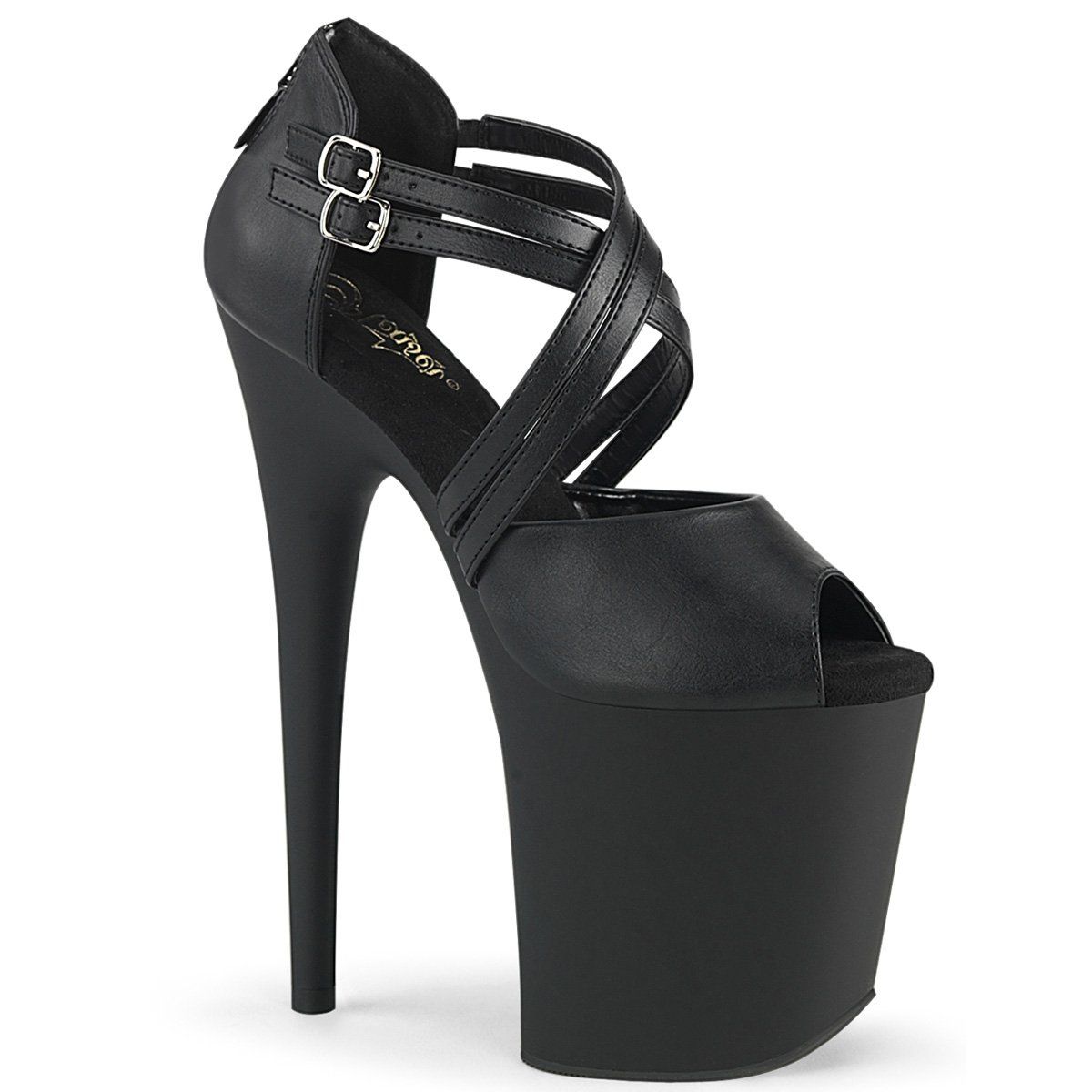 FLAMINGO-865 Black Faux Leather Platform Sandal Pleaser