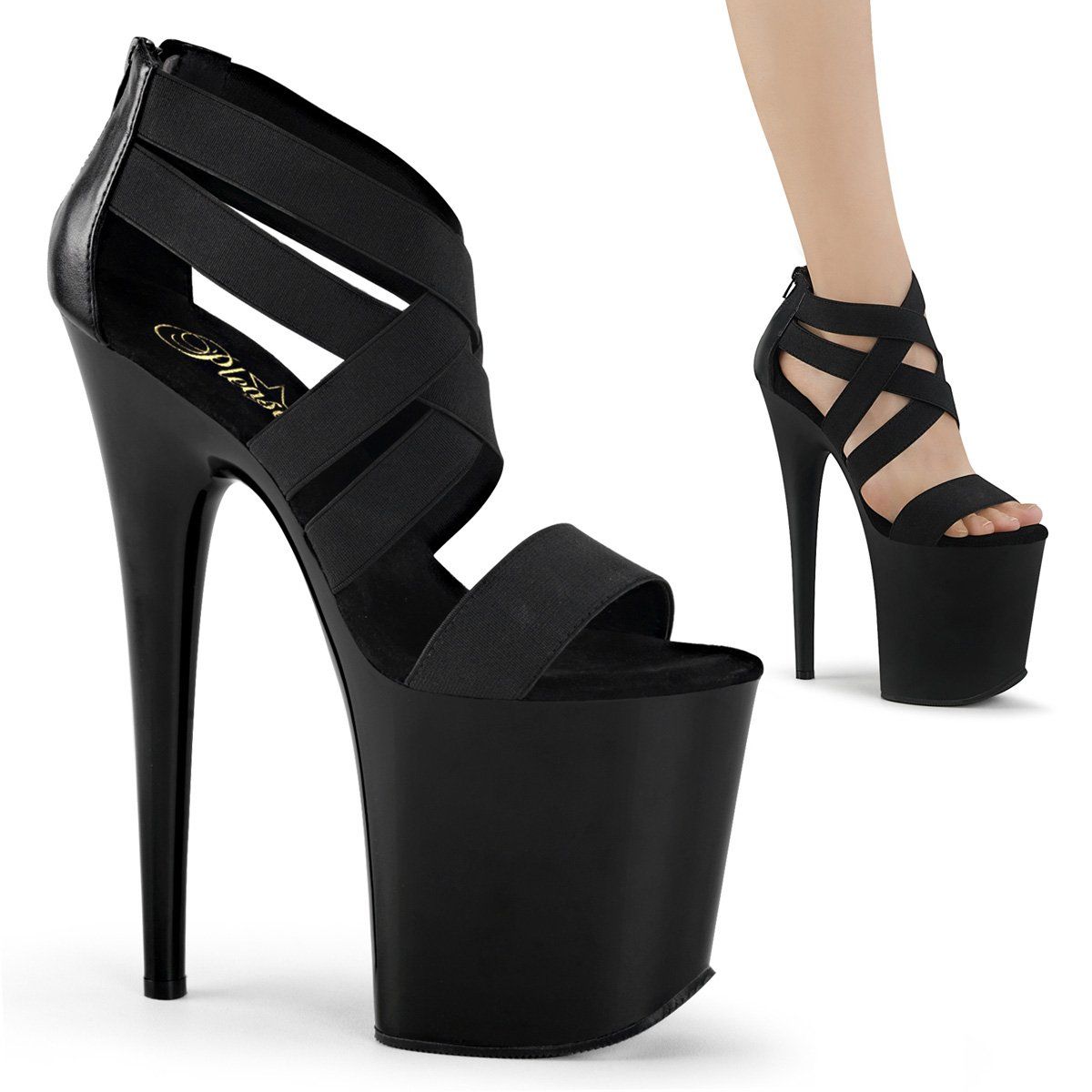FLAMINGO-869 Black Elasticated Band Platform Sandal Pleaser