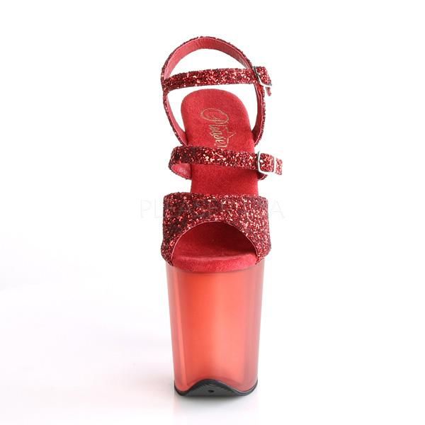 FLAMINGO-874 Red Glitter/Frosted Red Platform Sandal Pleaser