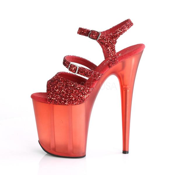 FLAMINGO-874 Red Glitter/Frosted Red Platform Sandal Pleaser