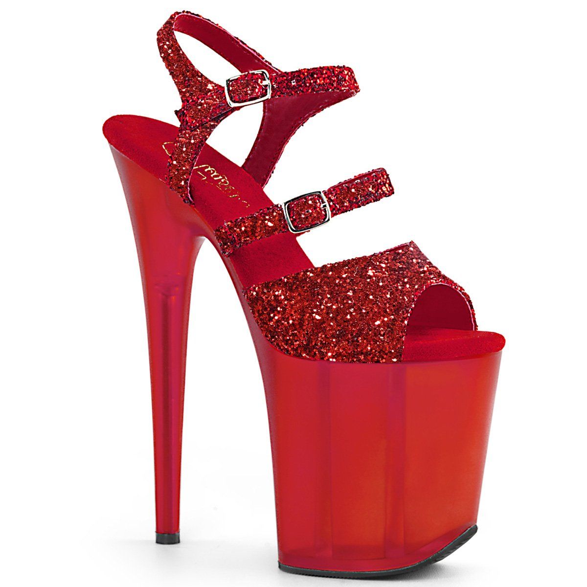 FLAMINGO-874 Red Glitter/Frosted Red Platform Sandal Pleaser