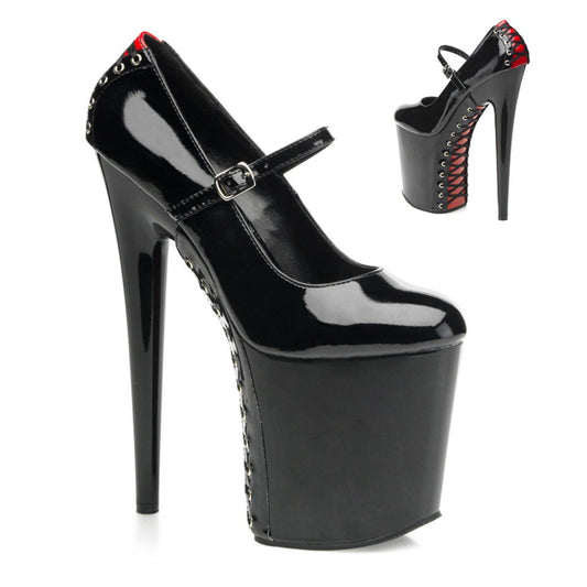 FLAMINGO-887FH Black-Red Patent/Black Mary Janes Pleaser