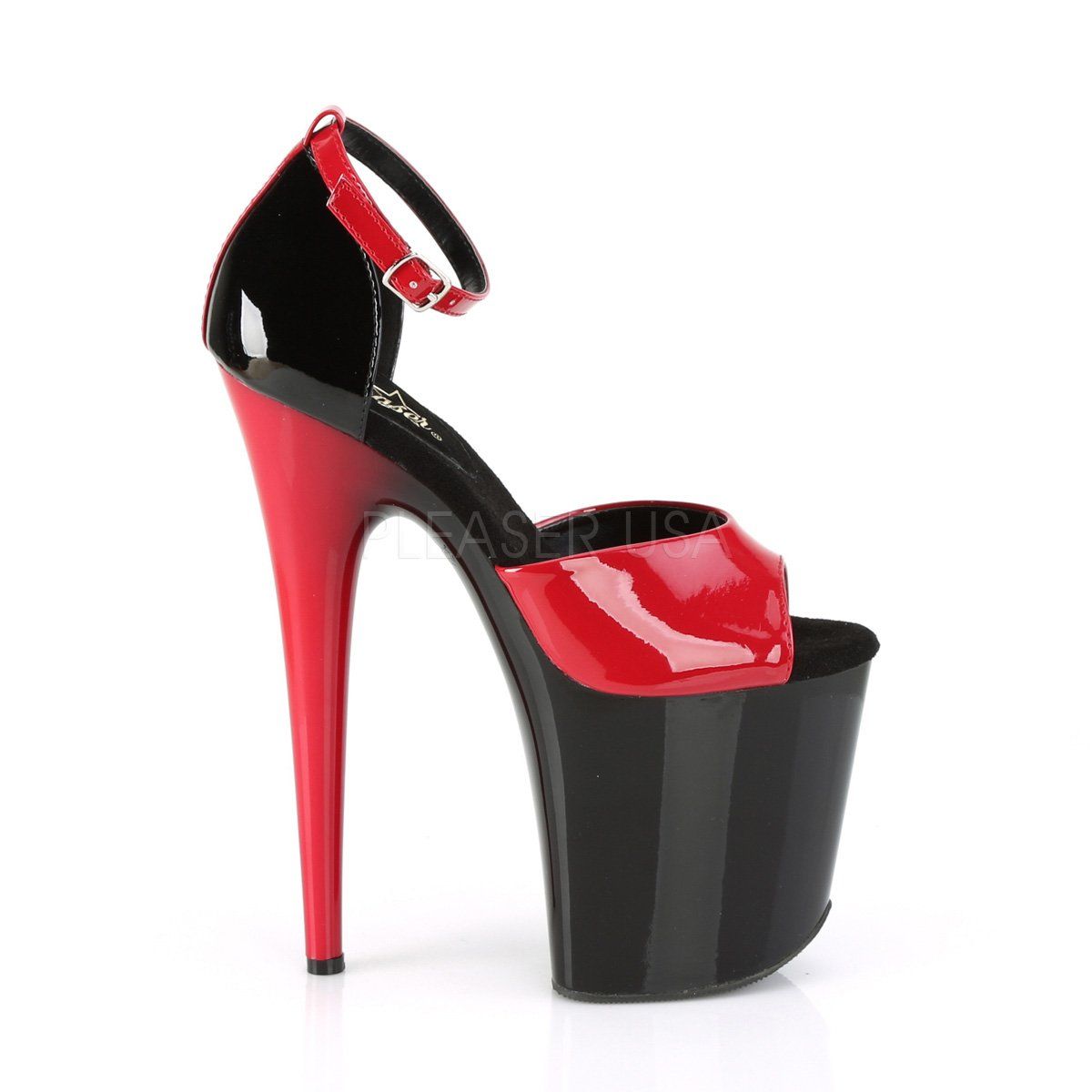 FLAMINGO-889 Red-Black Patent/Black-Red Platform Sandal Pleaser