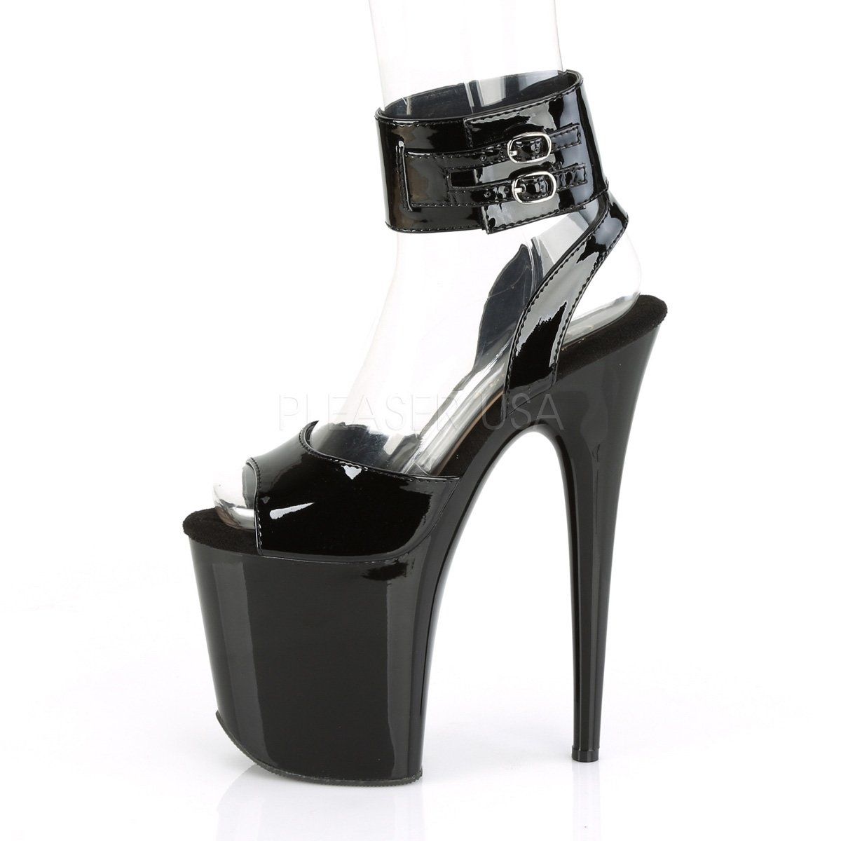FLAMINGO-891 Black Patent/Black Platform Sandal Pleaser
