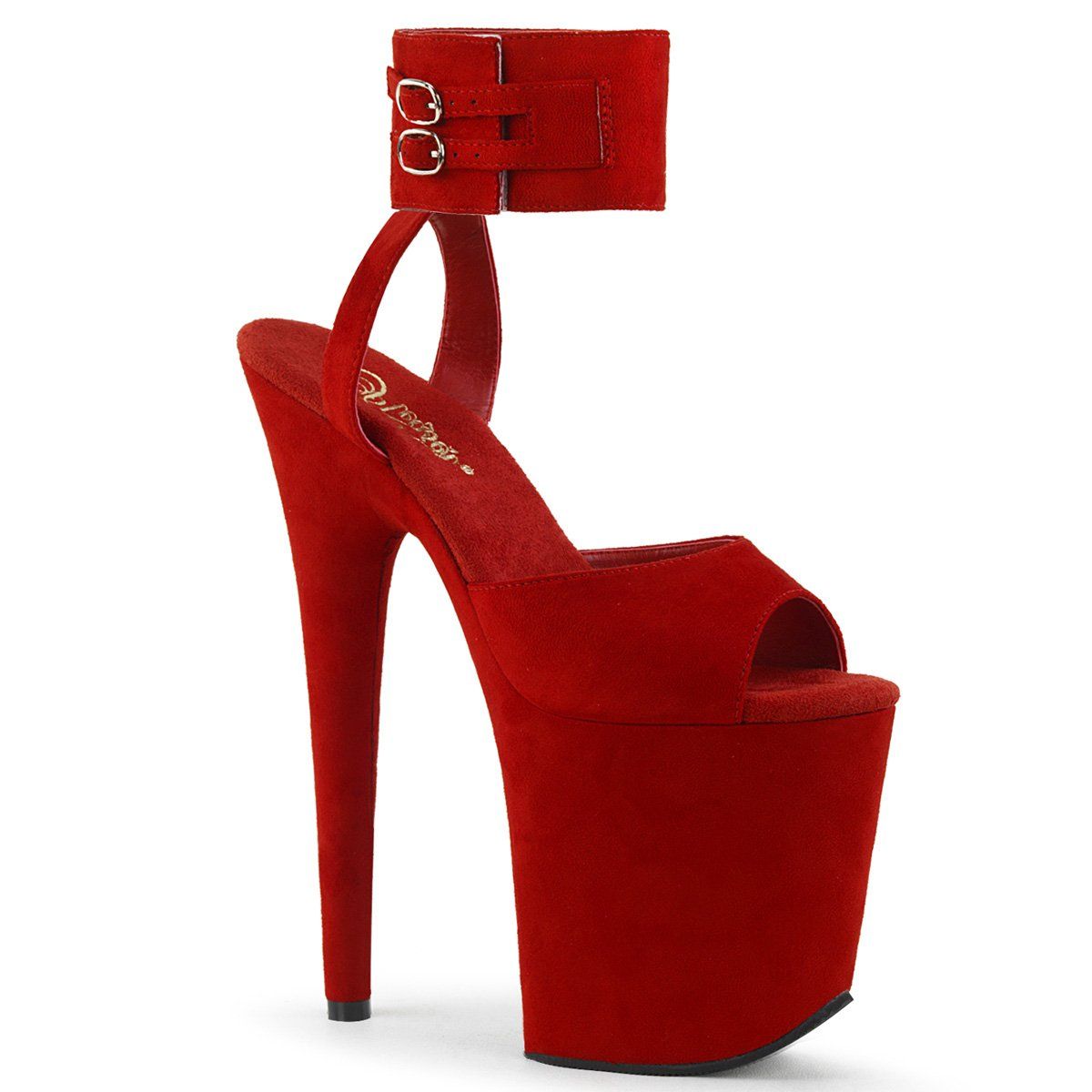FLAMINGO-891 Red Faux Suede/Red Faux Suede Platform Sandal Pleaser