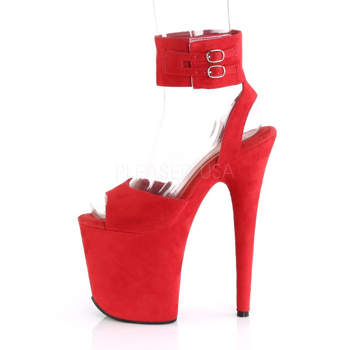 FLAMINGO-891 Red Faux Suede/Red Faux Suede Platform Sandal Pleaser