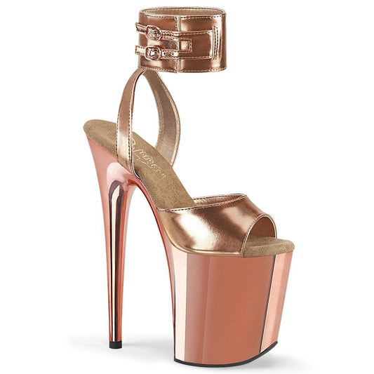 FLAMINGO-891 Rose Gold Metallic Pu/Rose Gold Chrome Platform Sandal Pleaser