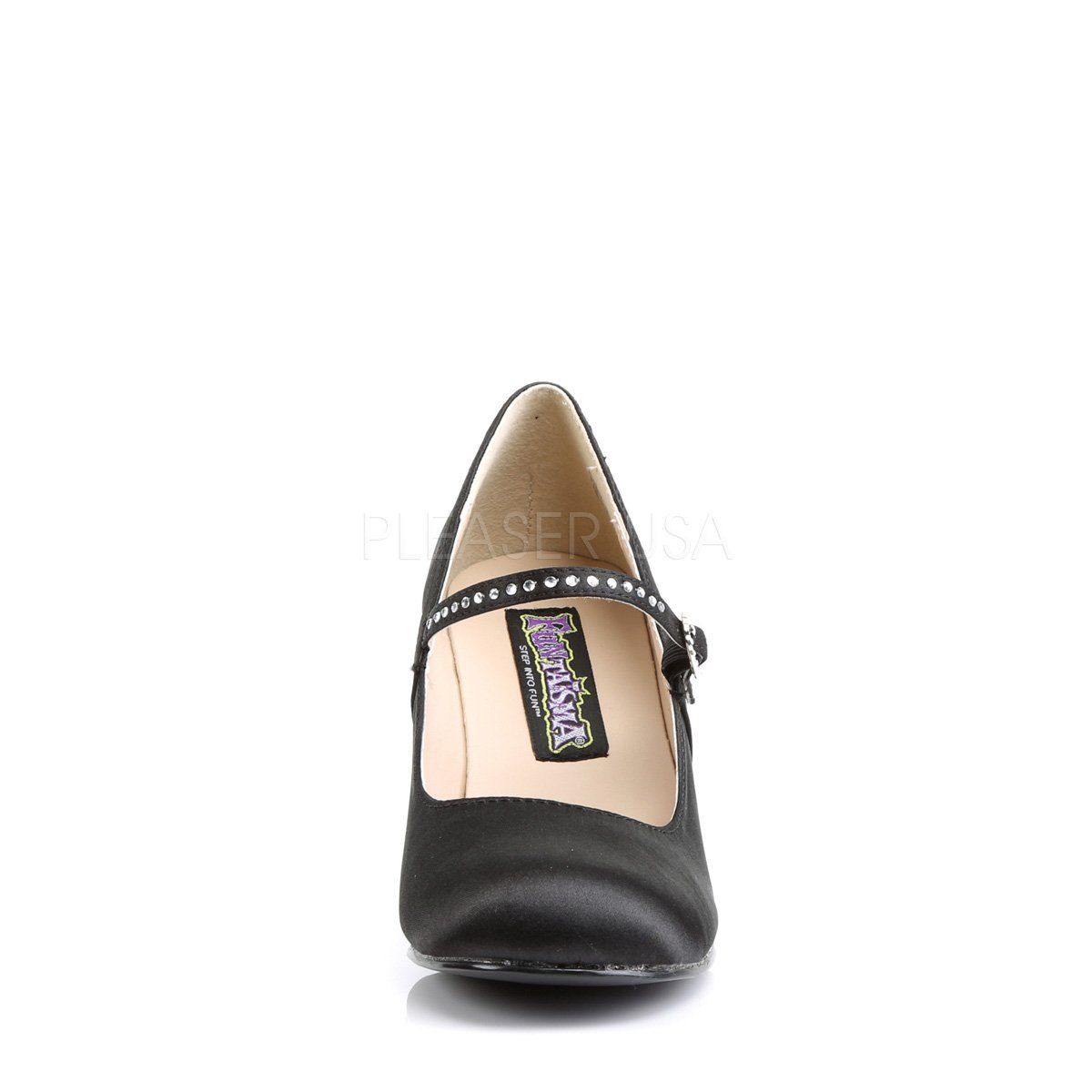 FLAPPER-20 Black Satin Pu Funtasma