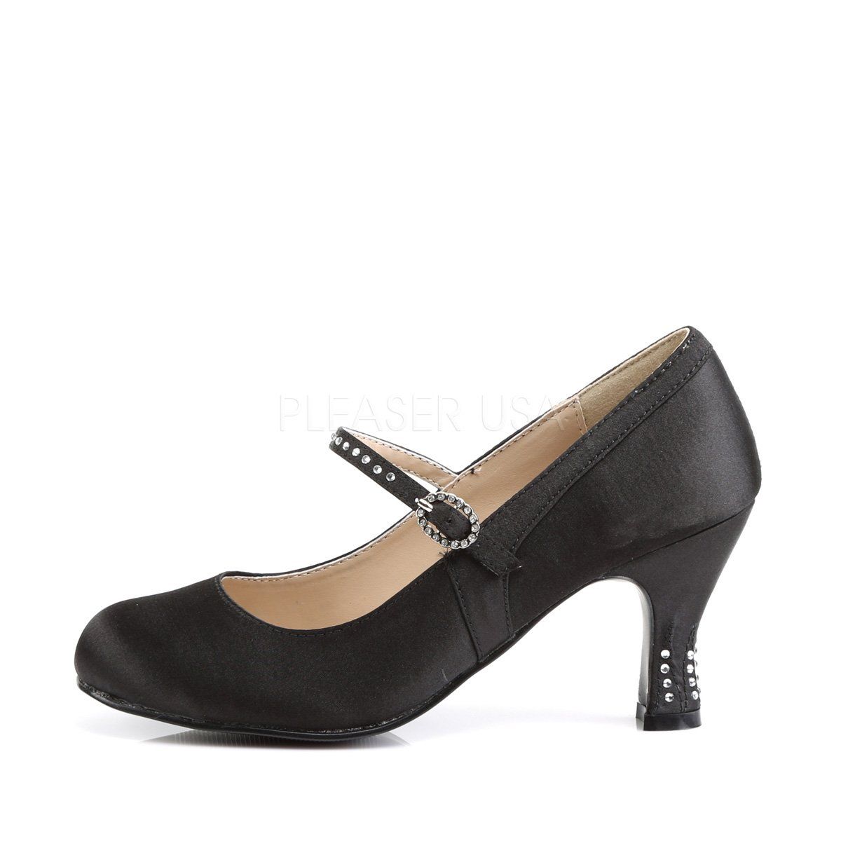 FLAPPER-20 Black Satin Pu Funtasma