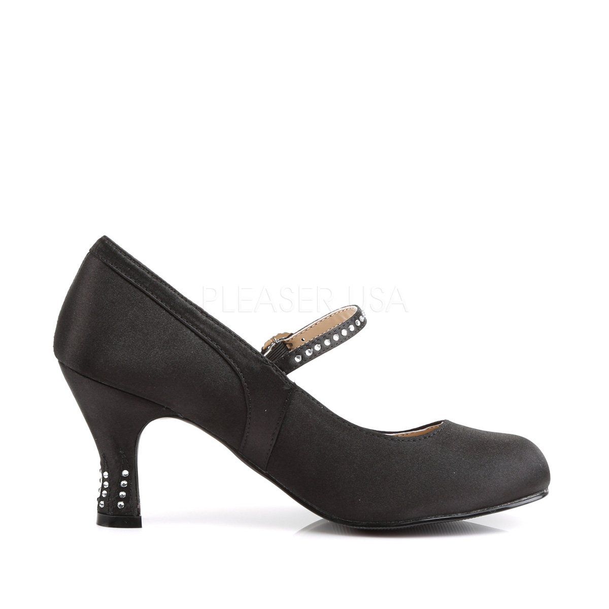 FLAPPER-20 Black Satin Pu Funtasma