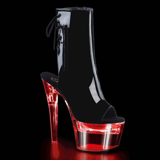 FLASHDANCE-1018-7 Black Patent/Clear Ankle Boot Pleaser