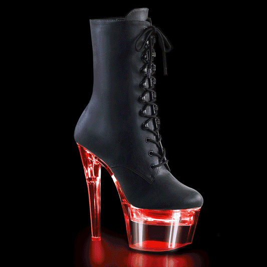 FLASHDANCE-1020-7 Black Faux Leather/Clear Ankle Boot Pleaser
