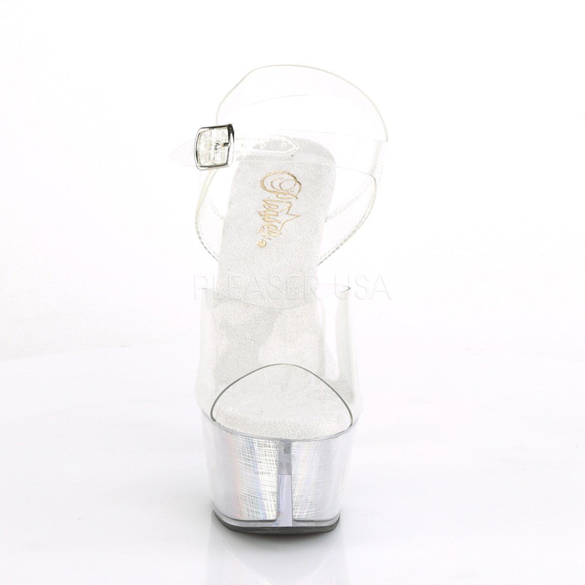 FLASHDANCE-608CH Clear/Silver Hologram Platform Sandal Pleaser