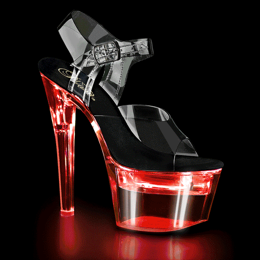 FLASHDANCE-708 Clear-Black Platform Sandal Pleaser