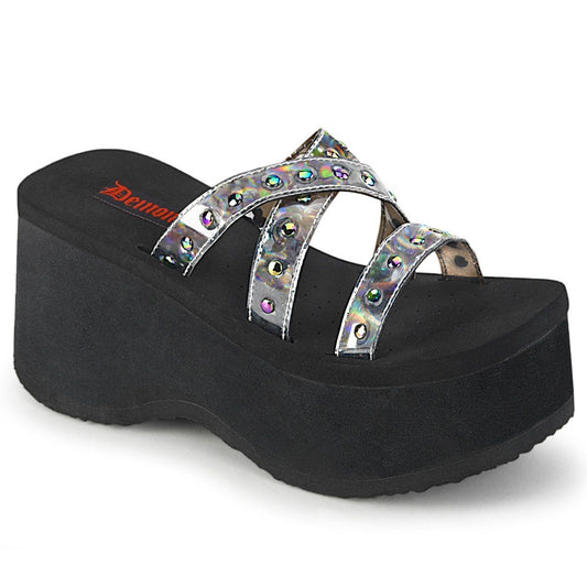 FUNN-19 Black Oil Flick Hologram Sandal Demonia