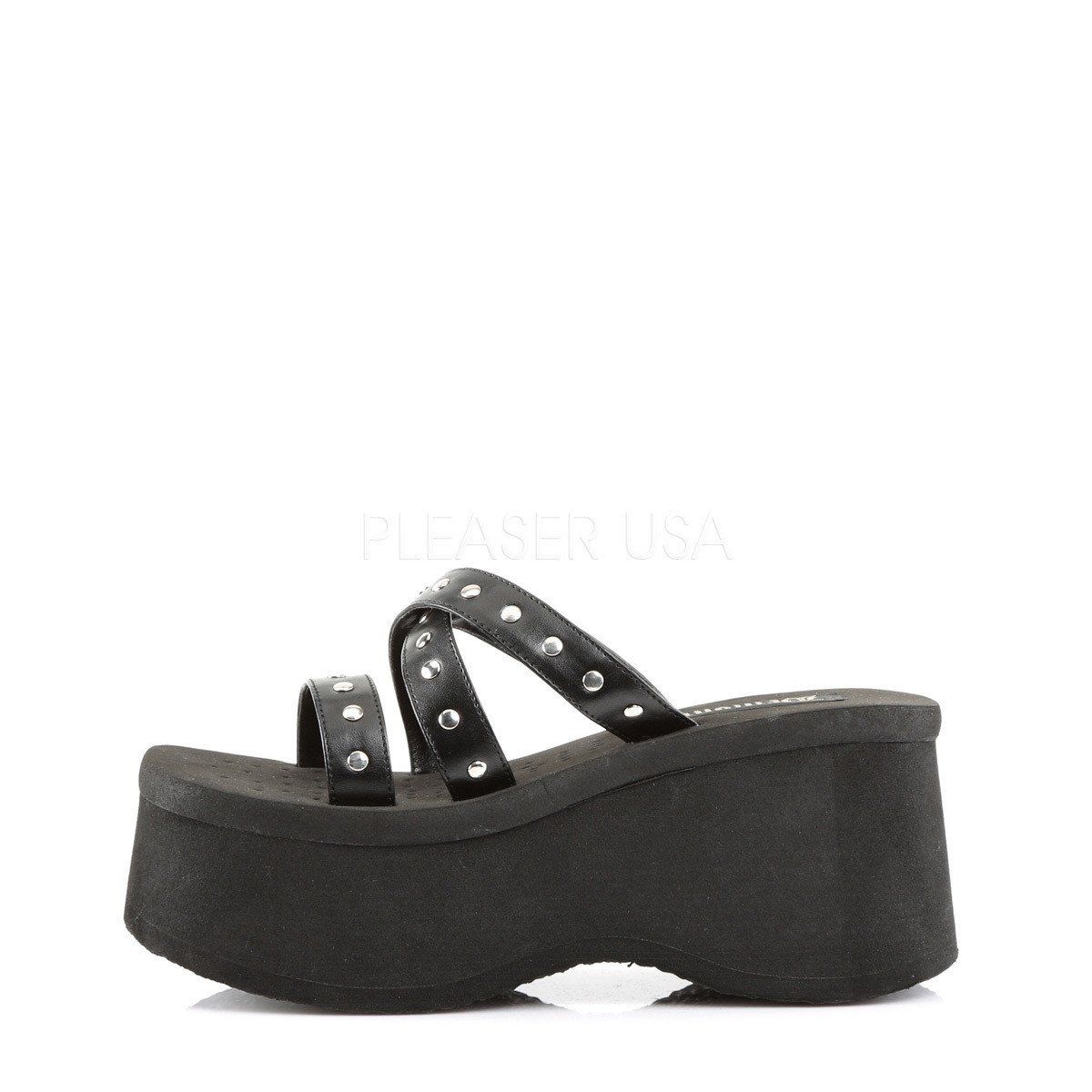 FUNN-19 Black Vegan Leather Sandal Demonia