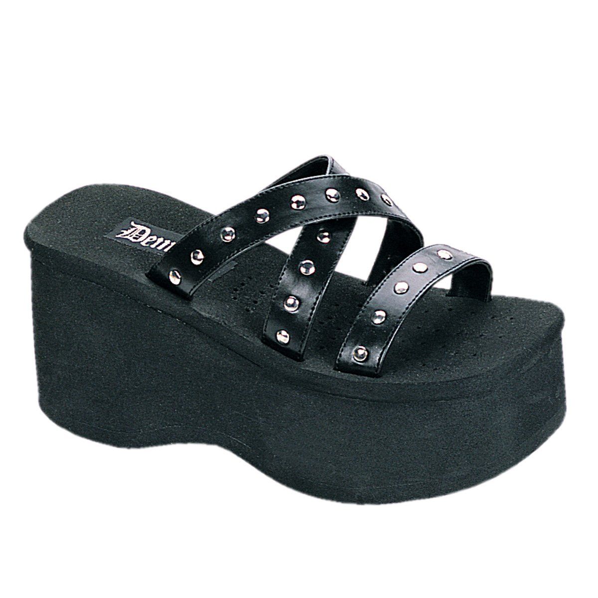 FUNN-19 Black Vegan Leather Sandal Demonia