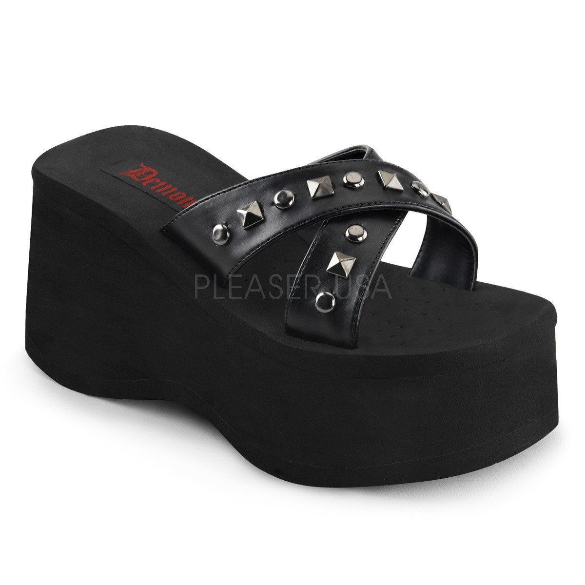FUNN-29 Black Vegan Leather Slide Demonia