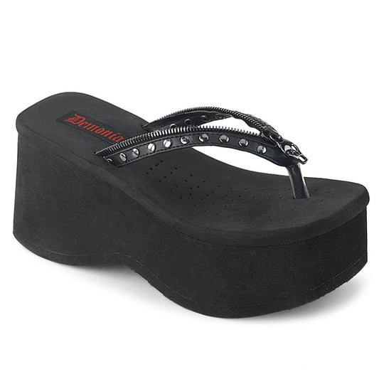 FUNN-33 Black Vegan Leather Sandal Demonia